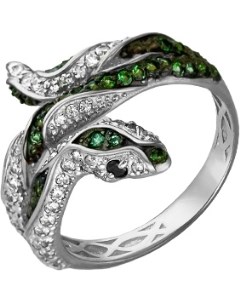 Кольцо Змея с фианитами из белого золота Platina jewelry