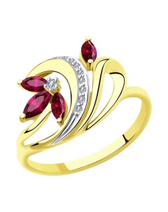 Кольцо из желтого золота с бриллиантами и рубинами Sokolov diamonds