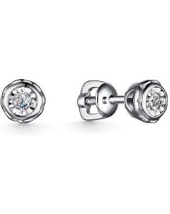 Серьги с 2 бриллиантами из серебра Костромская ювелирная фабрика "алькор"