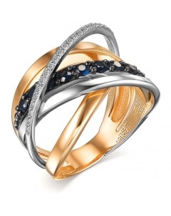 Кольцо с сапфирами и бриллиантами из красного золота Костромская ювелирная фабрика "алькор"