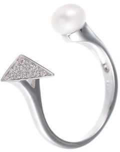Кольцо с жемчугом и фианитами из серебра Element47