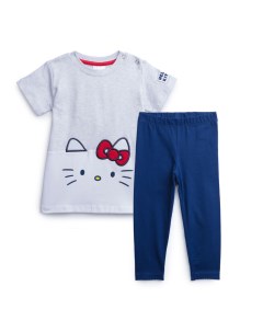 Комплект для девочки футболка с принтом Hello Kity синие брюки Playtoday baby