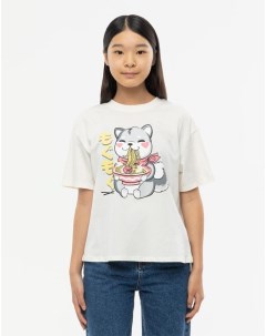 Молочная футболка oversize с аниме принтом для девочки Gloria jeans