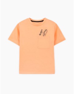 Персиковая футболка с принтом Ready и карманом для мальчика Gloria jeans