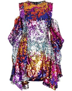 Halpern платье мини с открытыми плечами и пайетками 36 металлик Halpern