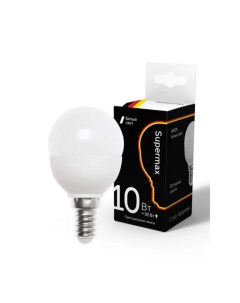 Лампа светодиодная E14 10 Вт шар 4000 К нейтральный белый свет Supermax