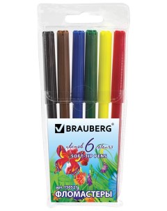 Фломастеры Wonderful Butterfly 6 цветов вентилируемый колпачок пластиковая упаковка увеличенный срок Brauberg