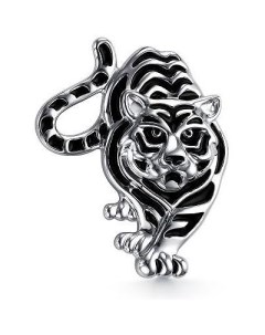Брошь Тигр с эмалью из серебра Костромская ювелирная фабрика "алькор"