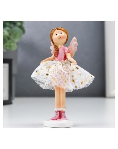 Сувенир полистоун Ангел малышка с косой в белой юбочке со звёздами розовый 10х3х5 см Nnb