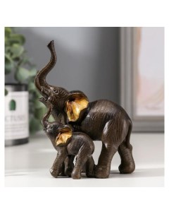 Сувенир полистоун Слон африканский со слонёнком коричневый золотые ушки 12 5х9 5х5 см Nnb