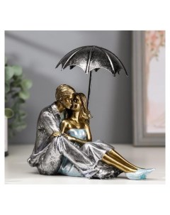 Сувенир полистоун Влюблённая пара под зонтом нежность синий 18х18х10 см Nnb