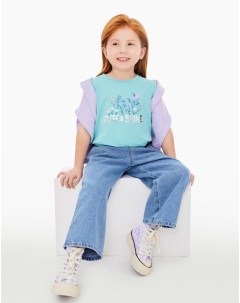 Мятная футболка с принтом Cute and shine для девочки Gloria jeans