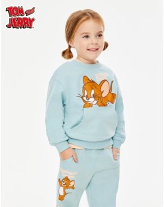 Мятный свитшот oversize с принтом Tom and Jerry для девочки Gloria jeans