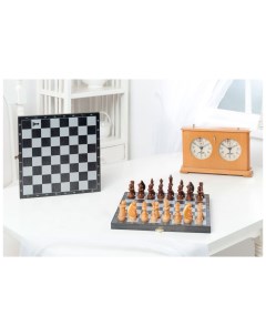Шахматы гроссмейстерские деревянные 182 18 с черной доской рисунок серебро Объедовская фабрика игрушки