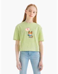 Салатовая футболка с корги для девочки Gloria jeans