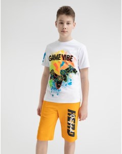 Горчичные спортивные шорты с принтом для мальчика Gloria jeans