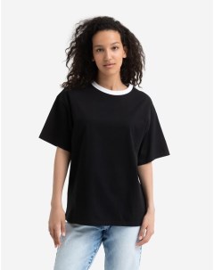 Черная базовая футболка oversize с контрастной горловиной Gloria jeans