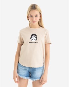 Бежевая футболка с пандой для девочки Gloria jeans