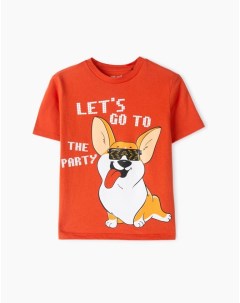 Оранжевая футболка с корги и надписью Let s go to the party для мальчика Gloria jeans