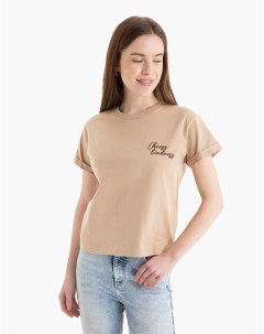 Бежевая футболка с надписями и вышивкой Choose kindness Gloria jeans