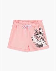 Розовые спортивные шорты Paperbag с единорогом для девочки Gloria jeans