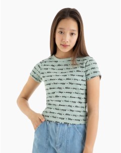 Мятная футболка с надписями для девочки Gloria jeans