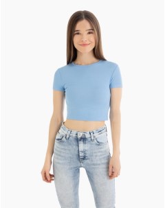 Голубая укороченная футболка в рубчик Gloria jeans