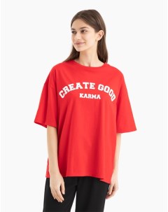 Красная футболка superoversize с принтом Create good karma Gloria jeans