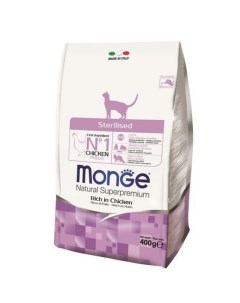 Сухой корм Cat Sterilized для стерилизованных кошек с курицей 400 г Monge