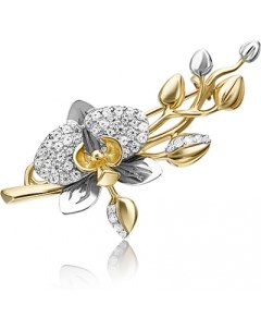 Брошь Орхидея с фианитами из комбинированного золота Platina jewelry