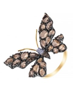Кольцо Бабочка с раухтопазами и бриллиантами из жёлтого золота Джей ви