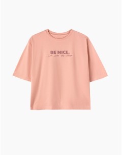 Розовая пижамная футболка с принтом Be Nice Gloria jeans