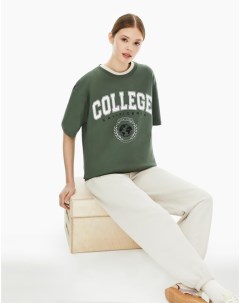 Хаки футболка superoversize с принтом College Gloria jeans