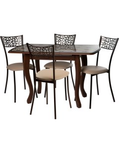 Обеденная группа стол и 4 стула коричневый 93x71x63 см Аврора