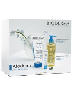 Весенний набор для сухой кожи Atoderm Очищающее масло 200 мл Крем для увлажнения 200 мл Бальзам для  Bioderma