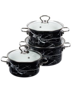 Набор посуды эмалированная сталь 6 предметов кастрюли 1 9 2 5 3 7 л Черный мрамор 1 Элит черный Керченский металлургический завод
