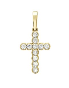 Крестик с бриллиантами из желтого золота Эстет