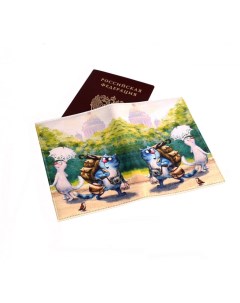 Обложка для паспорта 02 006 212 Коты с рюкзаком и зонтиком Master grand