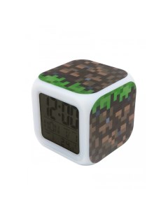 Часы будильник Блок земли пиксельные с подсветкой Pixel crew