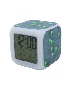Часы будильник Блок изумрудной руды пиксельные с подсветкой Pixel crew