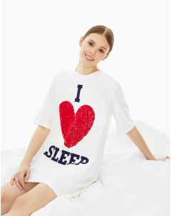 Молочная ночная сорочка с принтом I love sleep Gloria jeans