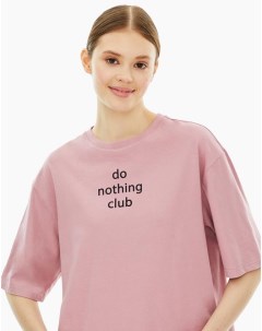 Тёмно розовая пижамная футболка с принтом Do nothing club Gloria jeans