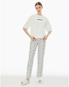 Молочные пижамные брюки с текстовым принтом Gloria jeans