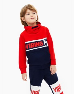 Красный свитшот с воротником и принтом Vibing для мальчика Gloria jeans