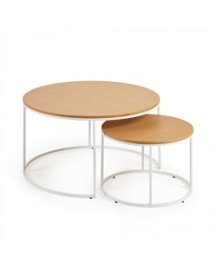 Yoana набор из 2 приставных столиков из дубового шпона и белого металла o 80 см o 50 см бежевый 80 0 Angel cerda