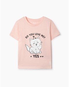 Розовая футболка с котиком для девочки Gloria jeans