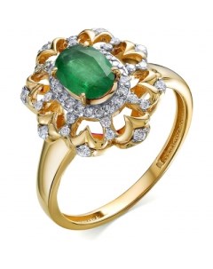 Кольцо с изумрудом и бриллиантами из жёлтого золота Костромская ювелирная фабрика "алькор"