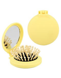 Расческа для волос с зеркалом с деревянными зубчиками желтая Lady pink