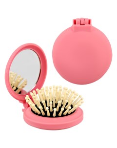 Расческа для волос с зеркалом с деревянными зубчиками розовая Lady pink