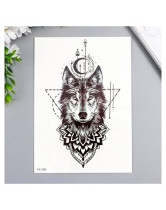Татуировка на тело чёрная Волк и символы 21х15 см Nnb